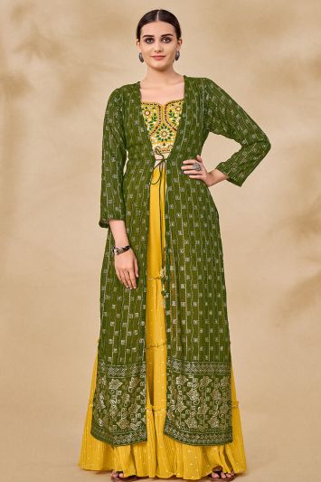 Green Color Georgette Fabric Sharara Suit with Jacket