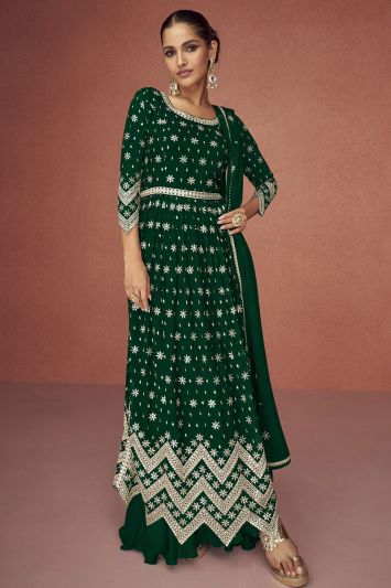 Green Color Heavy Faux Georgette Fabric Gown For Eid