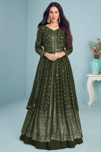 Green Color Real Georgette Fabric Designer Anarkali Suit