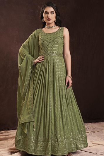 Green Georgette Designer Gown