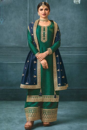 Green Premium Silk Eid Wear Palazzo Suit