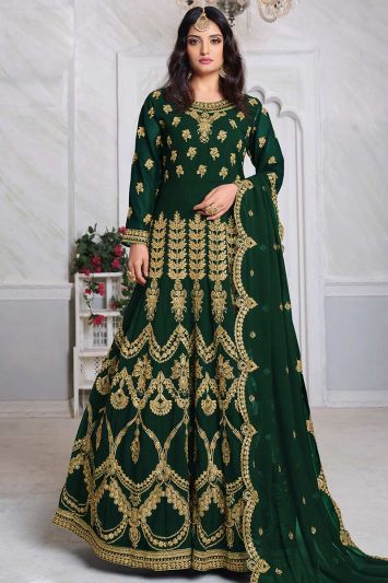 Heavy Designer Green Color Faux Georgette Anarkali Suit