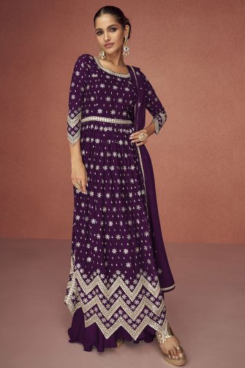 Heavy Faux Georgette Fabric Festive Wear Gown in Purple Color