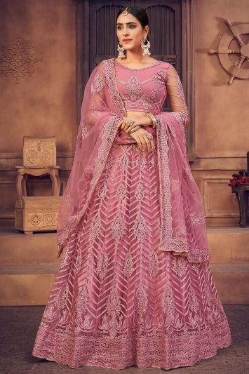 Heavy Net Fabric Designer Lehenga Choli in Pink Color