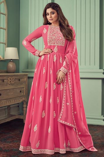 Hot Pink Real Georgette Partywear Salwar Kameez