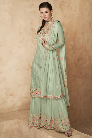 Light Green Color Faux Georgette Fabric Palazzo Suit