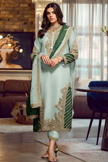 Light Green Georgette Eid Wear Pakistani Trouser Suit