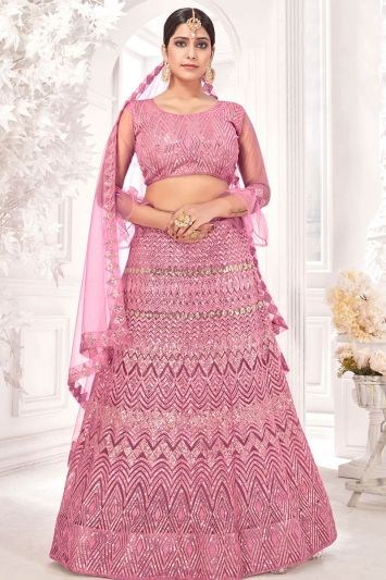 Light Pink Color Net Fabric Lehenga Choli with Sequins Work