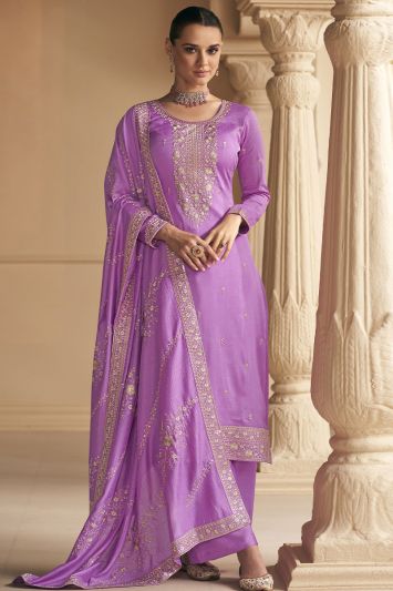 Light Purple Silk Designer Palazzo Suit