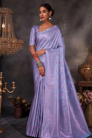 Light Sky Blue Color Kanjivaram Silk Fabric Weaving Saree