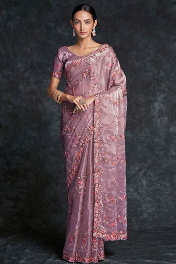 Lilac Georgette Festive Wear Saree