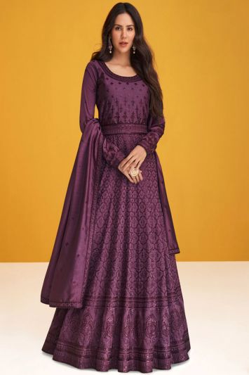 Magenta Color Premium Silk Fabric Embroidered Anarkali Suit