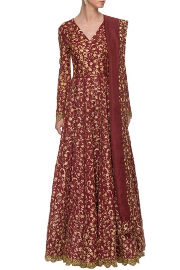 Maroon Color Art Silk Fabric Gown with Sequins Work