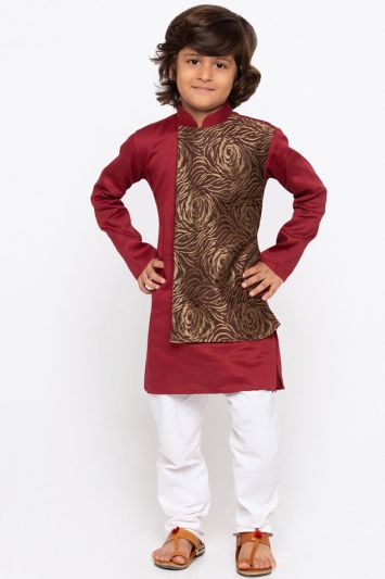 Maroon Cotton Kurta and White Pajama For Diwali