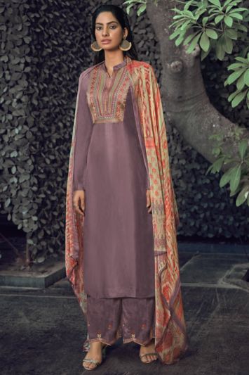 Mauve Color Designer Party Wear Pure Viscose Silk Salwar Suit