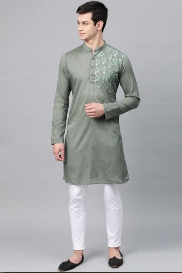 Men Sea Green Solid Top with Pyjamas for EID