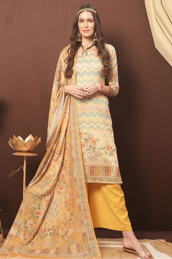 Multi Color Cotton Blend Fabric Printed Palazzo Suit