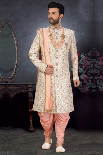 Multi Color Designing Art Silk Ethnic Wear Sherwani with Dupatta
