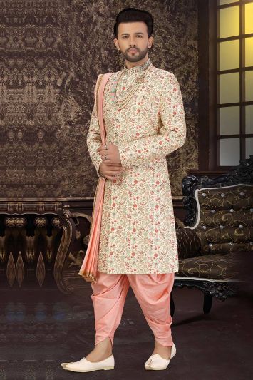 Multi Color Designing Art Silk Party Wear Sherwani with Dupatta