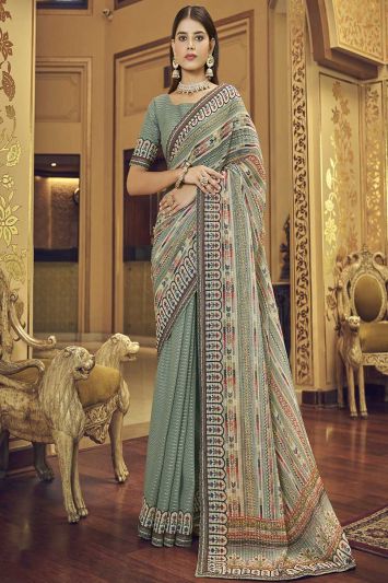 Multi Color Georgette Fabric Saree with Sequins Work