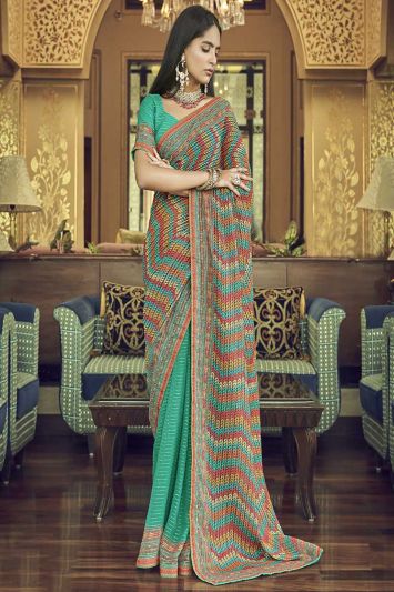 Multi Color Georgette Fabric Saree with Thread Work