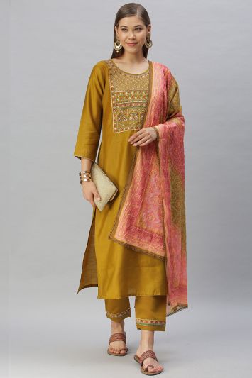 Mustard Color Jasmine Silk Blend Fabric Salwar Suit
