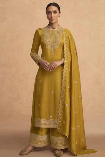 Mustard Color Premium Silk Fabric Haldi Wear Palazzo Suit