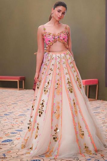 Off White Color Tulle Fabric Lehenga Choli With Sequins Work
