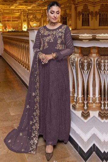 Party Wear Georgette Gown in Mauve Color