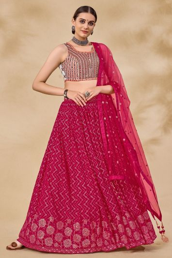 Party Wear Pink Color Georgette Fabric Lehenga Choli