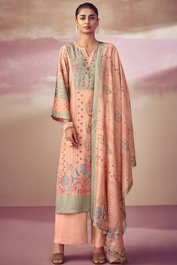 Peach Color Pure Cotton Fabric Floral Printed Palazzo Suit