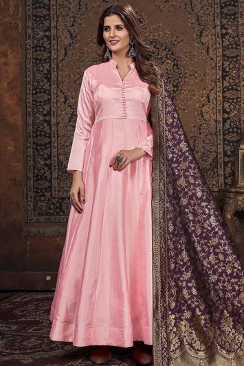 Pink Art Silk Fancy Long Gown