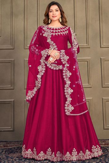 Pink Art Silk Indian Long Gown