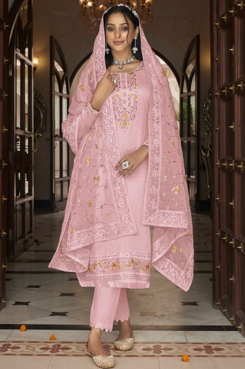 Pink Art Silk Sequin Pakistani Suit