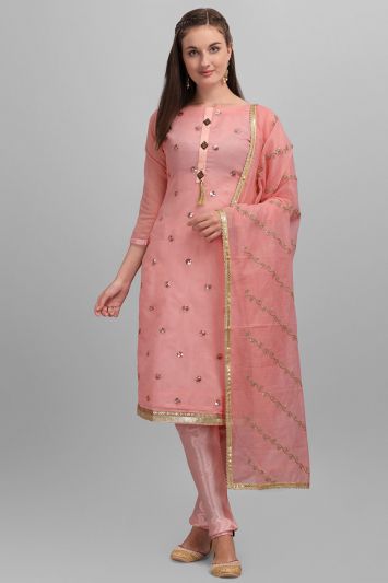 Pink Chanderi Diwali Wear Churidar Salwar Kameez