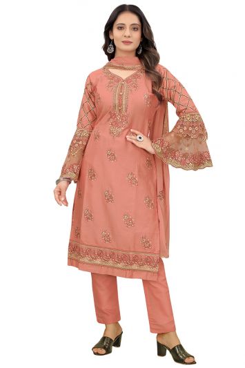 Pink Color Cotton Fabric Straight Pant Suit