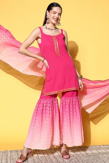 Pink Color Crepe Fabric Party Wear Sharara Suit