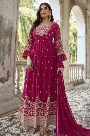 Pink Color Faux Georgette Fabric Anarkali Suit with Lace Work