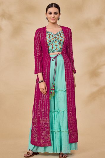Pink Color Georgette Fabric Designer Sharara Suit with Jacket