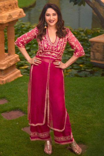 Pink Color Georgette Fabric Festive Wear Palazzo Suit