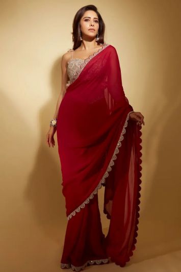 Pink Color Georgette Fabric Party Wear Saree