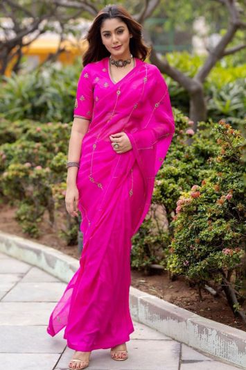 Pink Color Georgette Fabric Sangeet Wear Saree