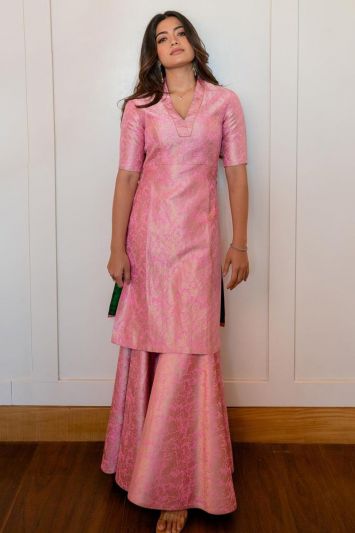 Pink Color Jacquard Fabric Designer Palazzo Suit