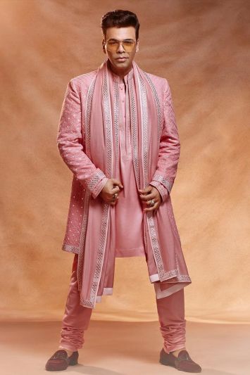 Pink Color Jacquard Silk Fabric Kurta Pajama with Jacket
