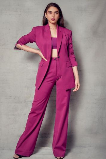 Pink Color Polyester Fabric Party Wear Lapel Collar Blazer