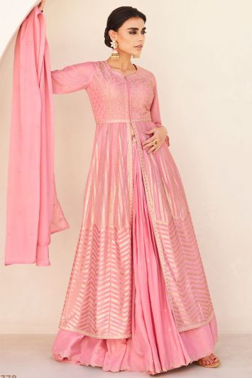 Pink Color Premium Chinon Silk Stylish Gown