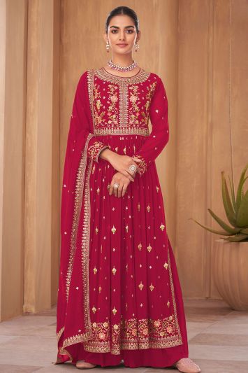 Pink Color Pure Georgette Fabric Sharara Suit For Eid