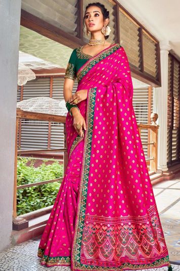 Pink Color Silk Fabric Embroidered Saree