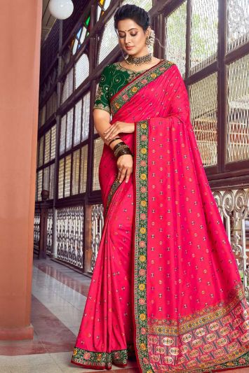 Pink Color Silk Fabric Saree Weaving with Zari