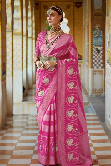 Pink Color Smooth Silk Fabric Wedding Wear Saree